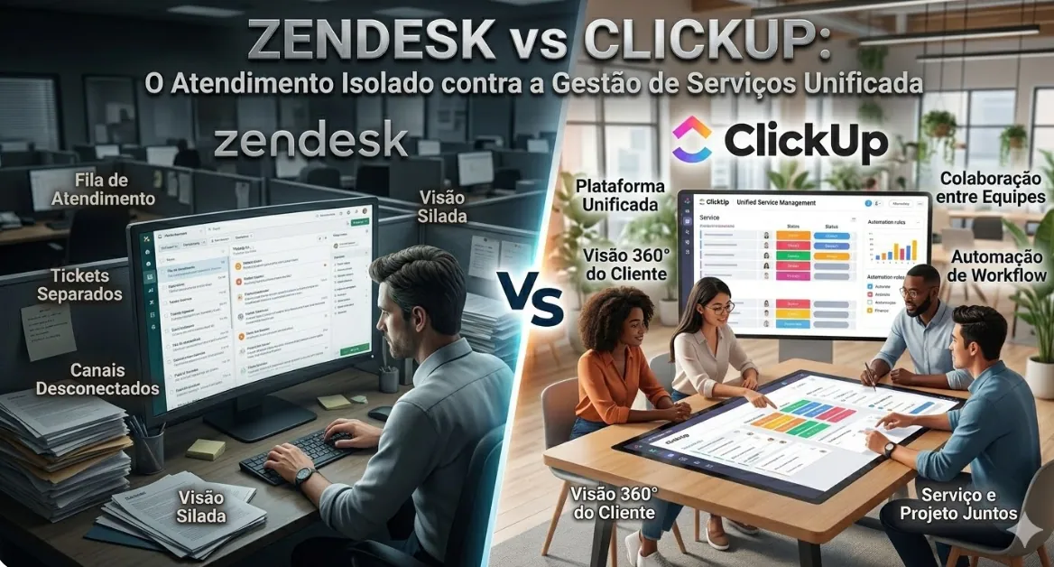 Zendesk vs ClickUp O Atendimento Isolado contra a Gestão de Serviços Unificada